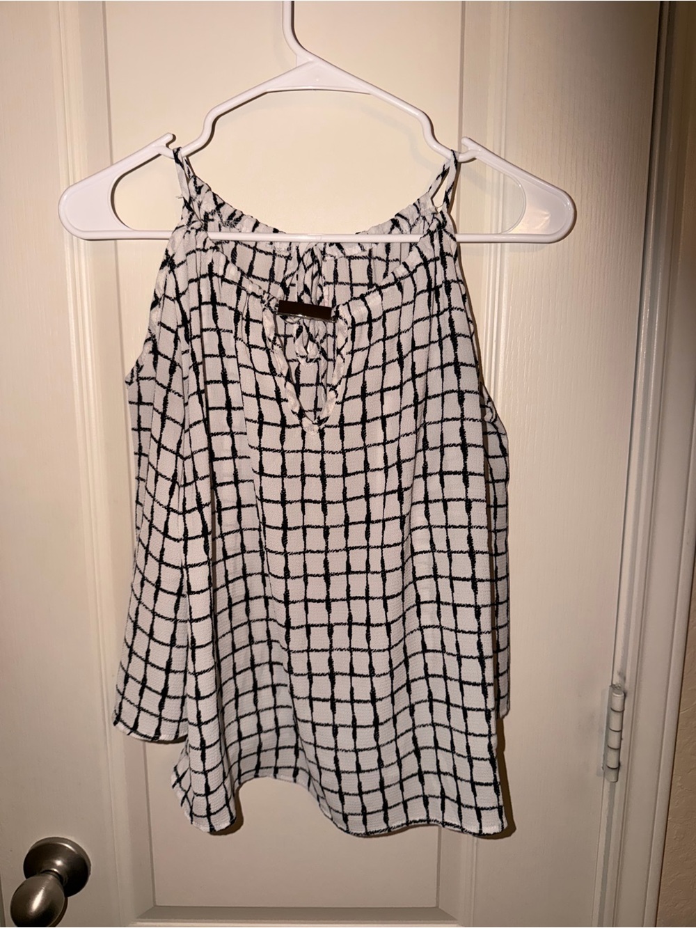 Agaci Black & White Grid Print Cold Shoulder Blouse Size S
